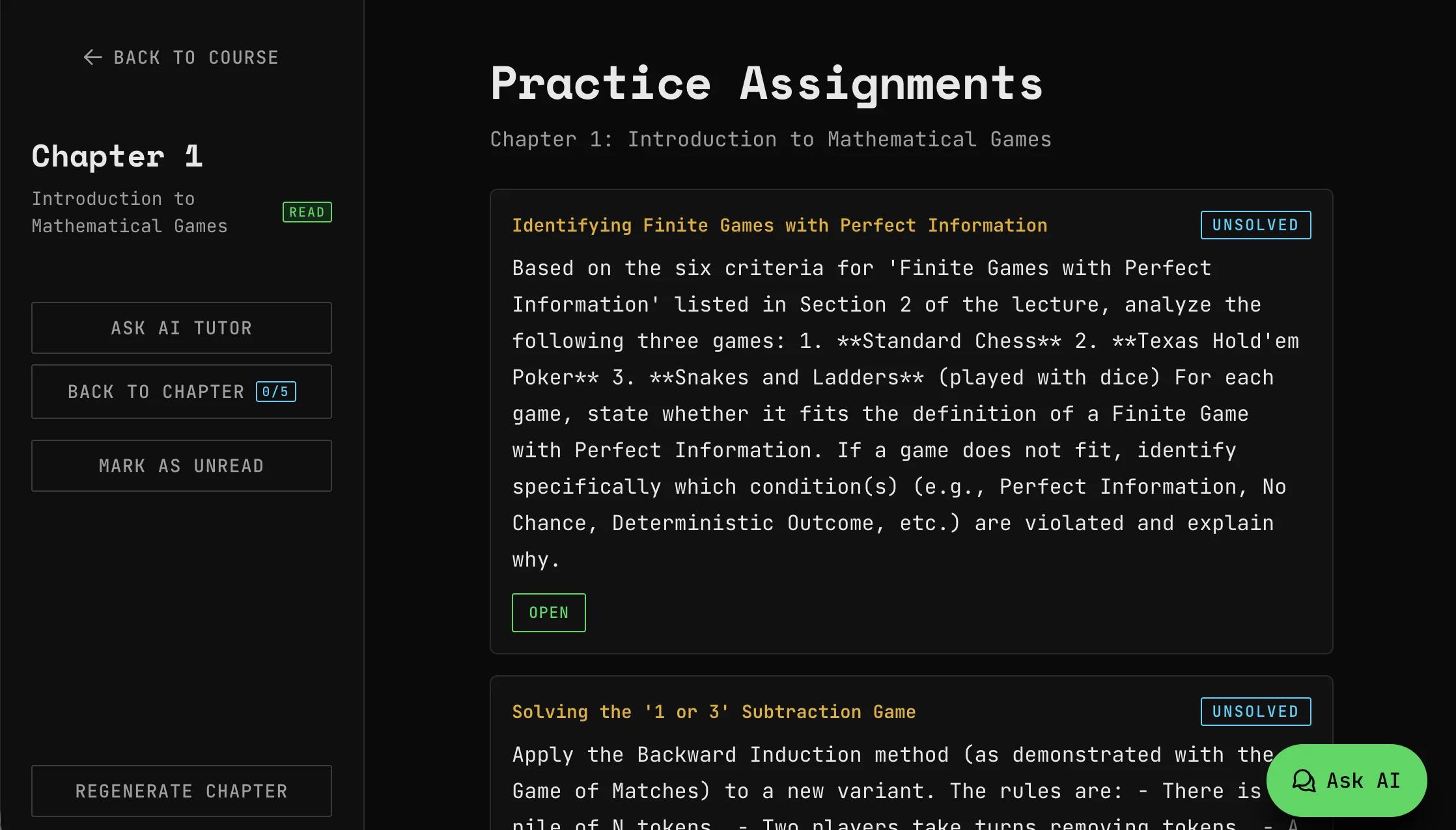 Assignment interface with AI feedback on your answers