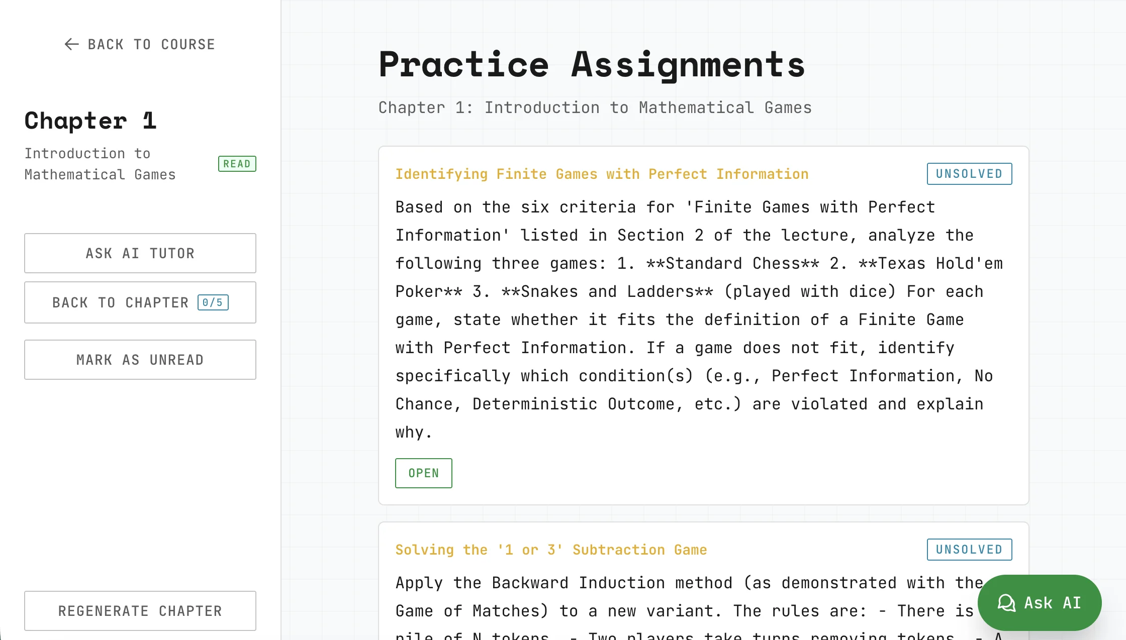 Assignment interface with AI feedback on your answers