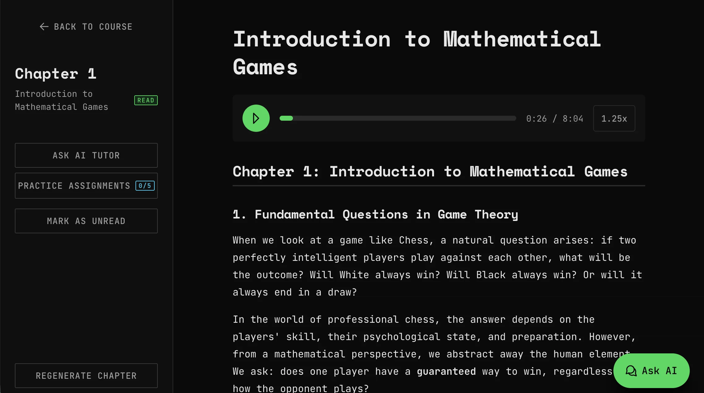 Chapter view with organized content and audio narration