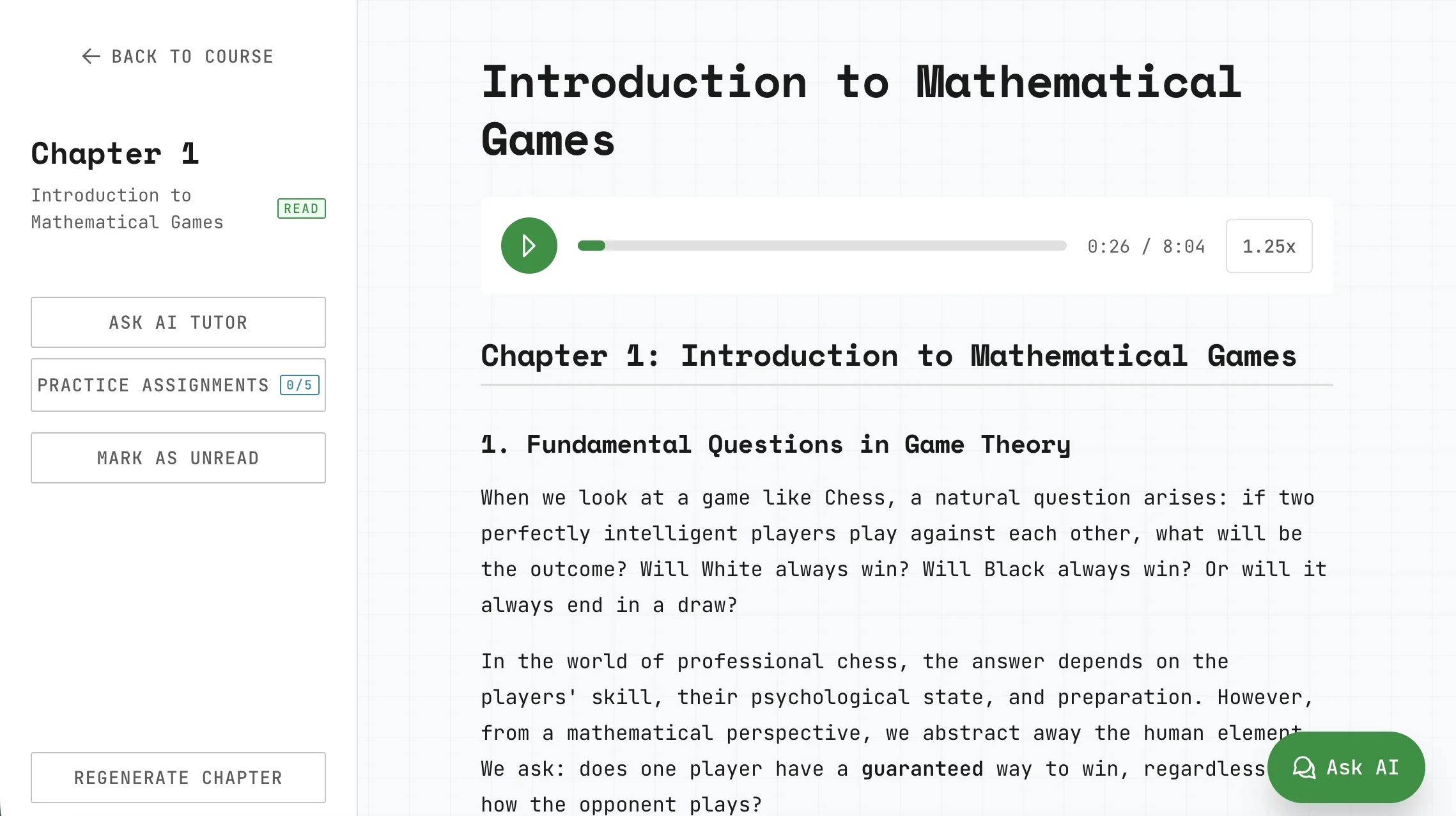 Chapter view with organized content and audio narration