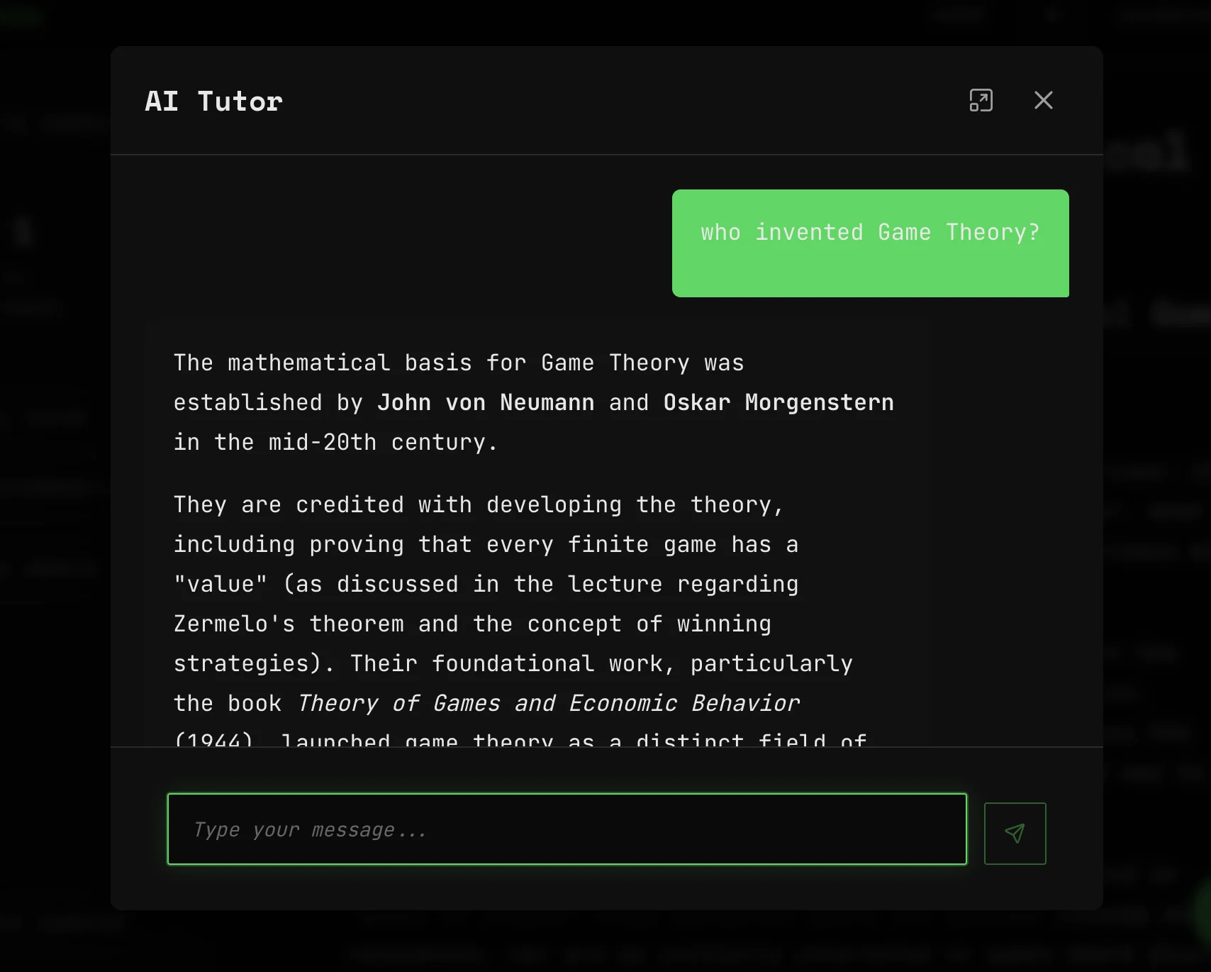 Interactive chat with AI tutor for personalized learning