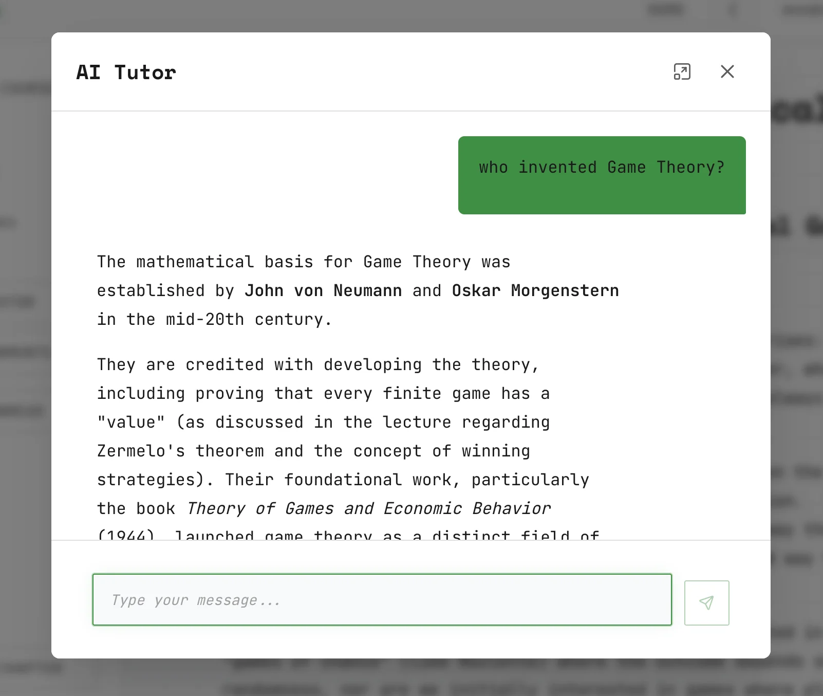 Interactive chat with AI tutor for personalized learning